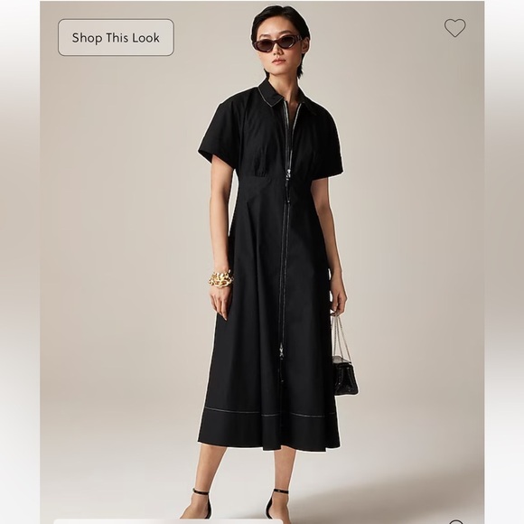 NWT! J.Crew Zip-up black shirtdress in cotton poplin. Size 6. $178 - Picture 2 of 9